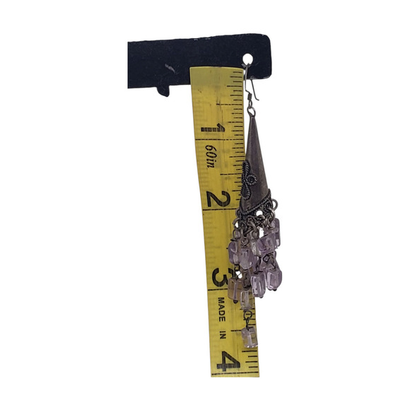 Vintage Silver Amethyst Earrings Chandelier Long Dangle Ethnic Tribal Movement - Picture 8 of 10